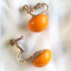 Vintage orange screw back earring, retro